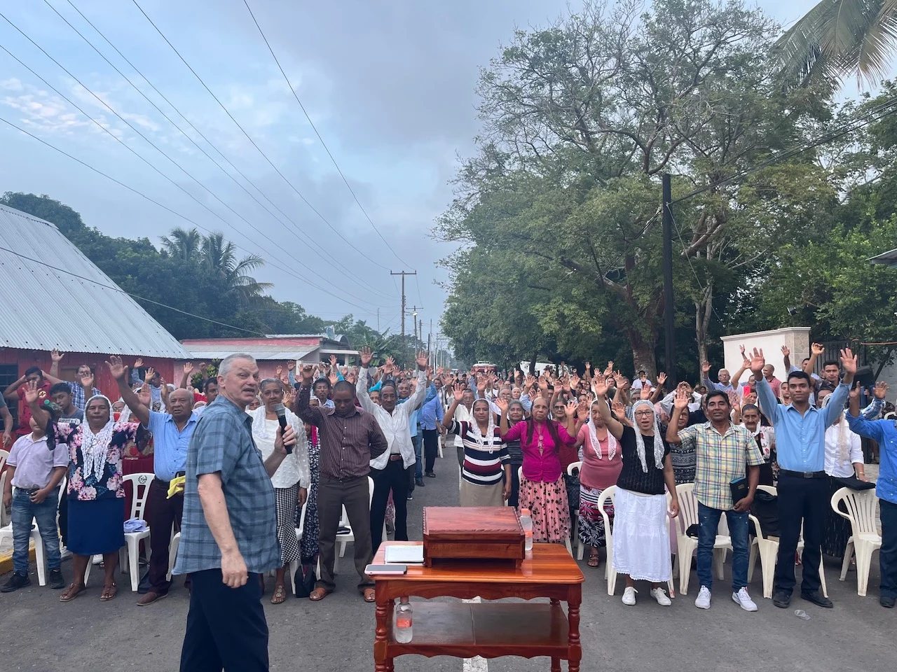 An outdoor congregation at City of the Keys